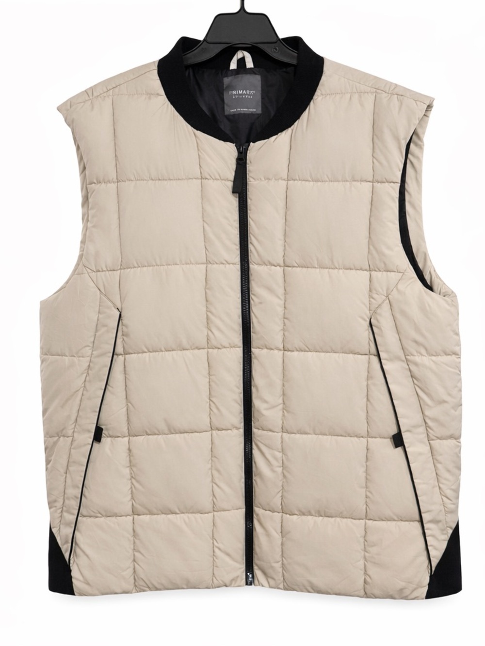 Primark Men’s Quilted Puffer Vest - Beige with Black Trim